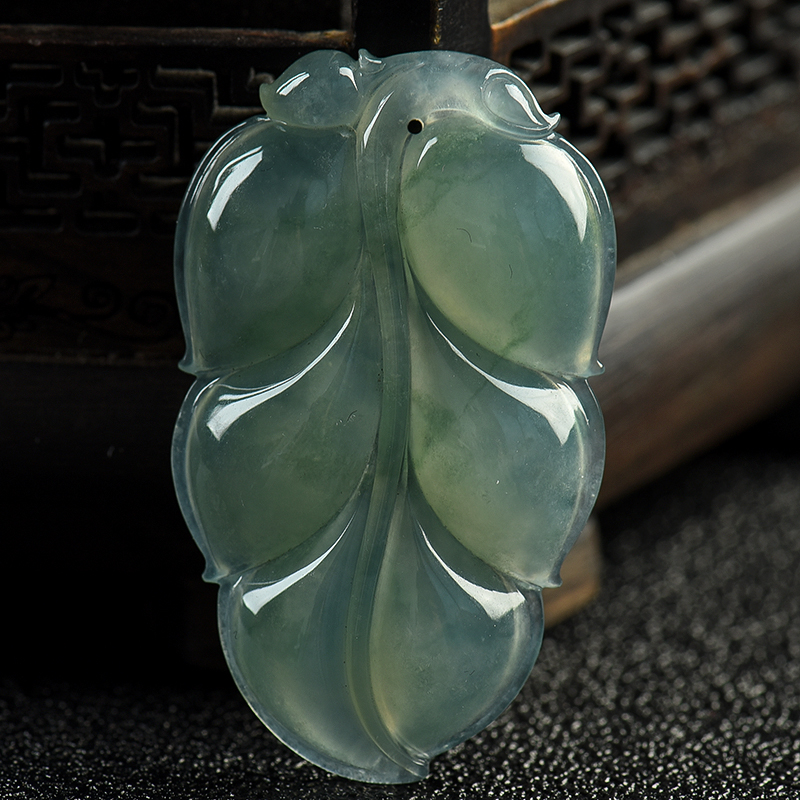 缅甸天然糯种蓝绿翡翠吊坠-红掌柜