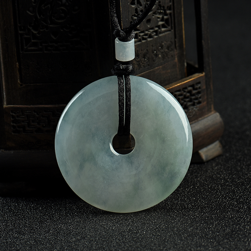 缅甸天然糯冰种浅绿翡翠平安扣吊坠-红掌柜