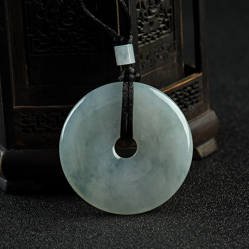 缅甸天然浅绿翡翠平安扣吊坠-红掌柜