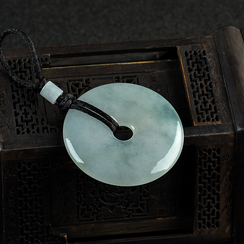 缅甸天然糯冰种翡翠平安扣吊坠-红掌柜