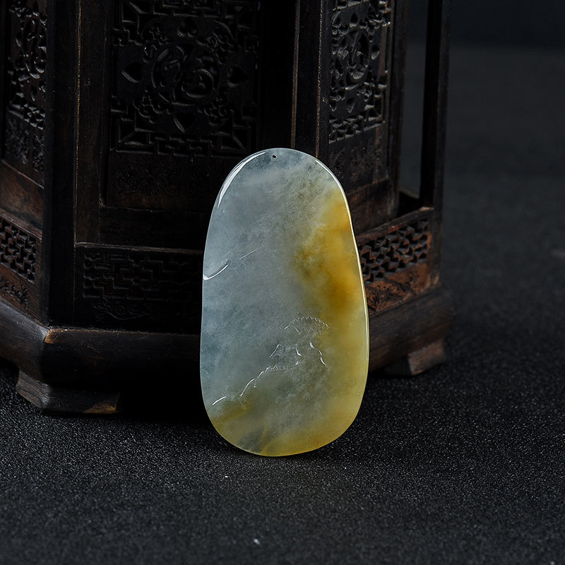 缅甸天然黄翡山房独坐吊坠-红掌柜