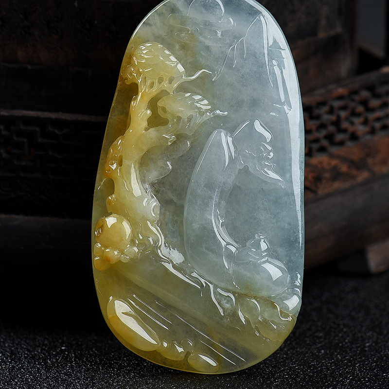 糯冰种黄翡山房独坐吊坠-红掌柜