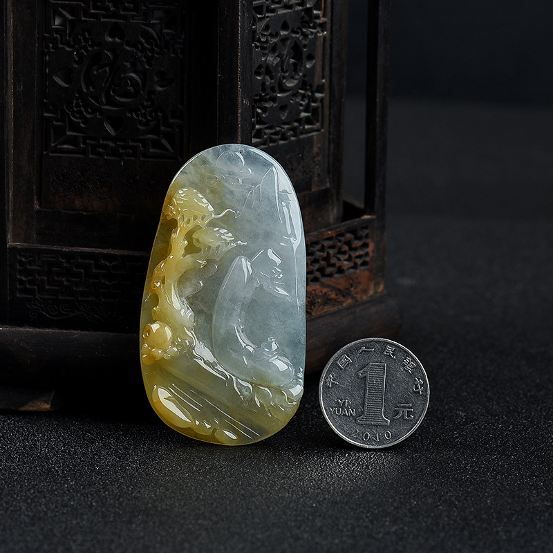 缅甸糯冰种黄翡吊坠-红掌柜