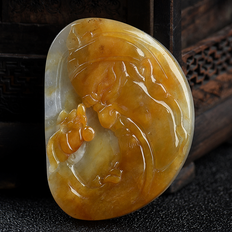 糯种黄翡关羽吊坠-红掌柜