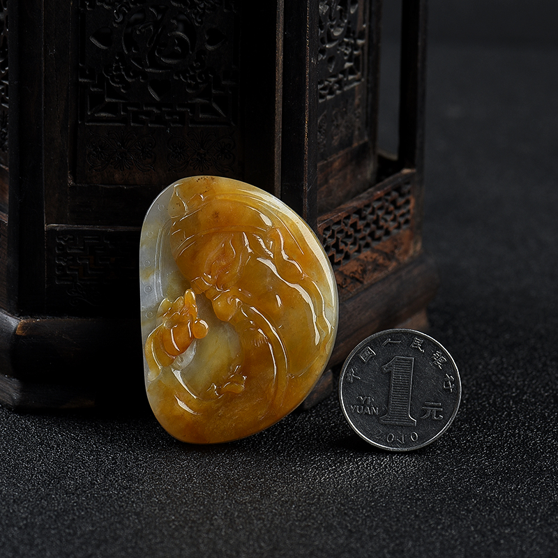 缅甸糯种黄翡吊坠-红掌柜