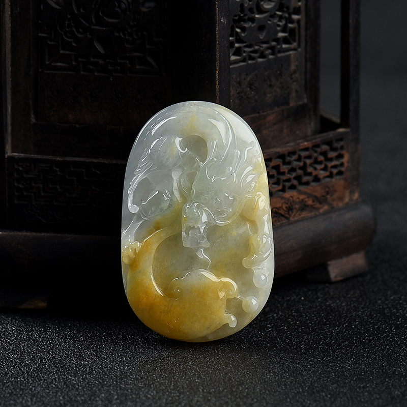 缅甸天然糯种黄翡辰龙吊坠-红掌柜