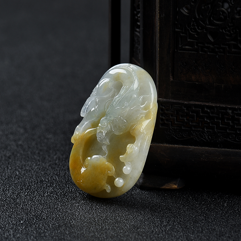 缅甸糯种黄翡辰龙吊坠-红掌柜