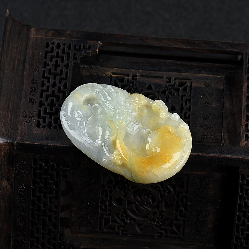 缅甸天然糯种黄翡吊坠-红掌柜