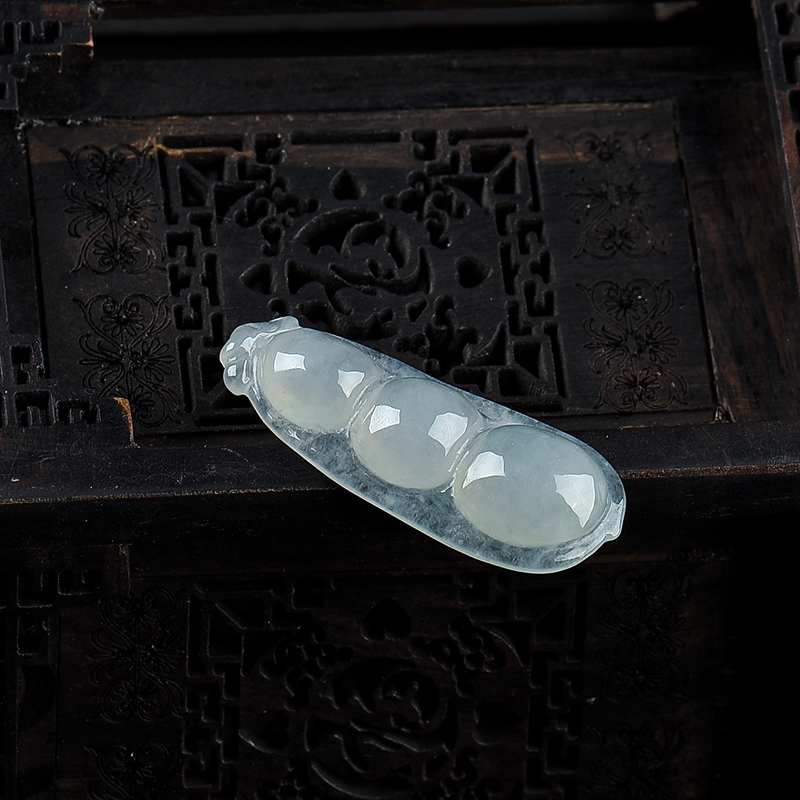 缅甸天然糯冰种翡翠连中三元吊坠-红掌柜