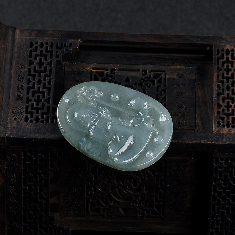 缅甸天然糯冰种翡翠悟道吊坠-红掌柜