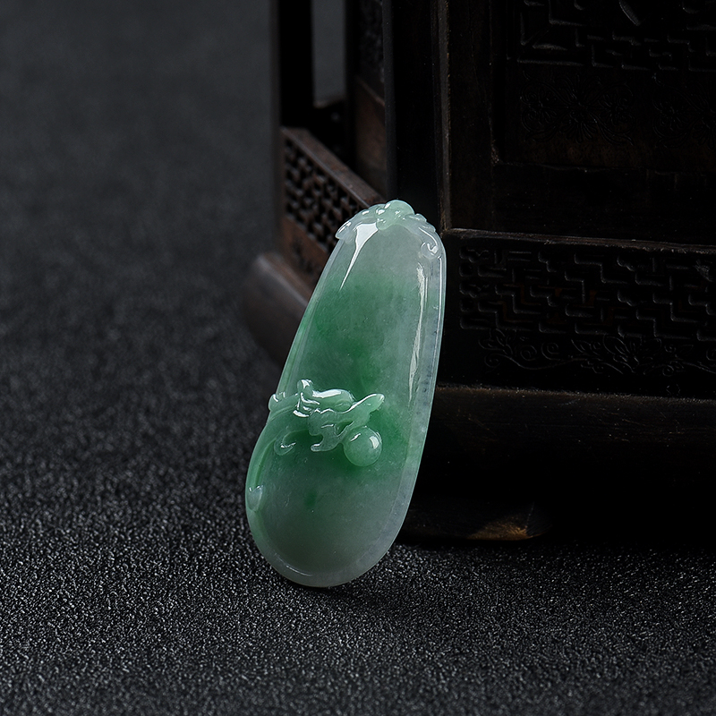 缅甸糯种飘翠翡翠福瓜吊坠-红掌柜