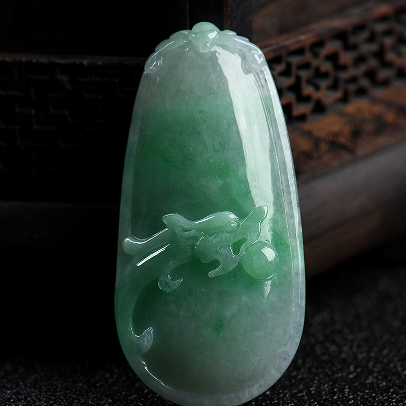 缅甸天然糯种飘翠翡翠吊坠-红掌柜