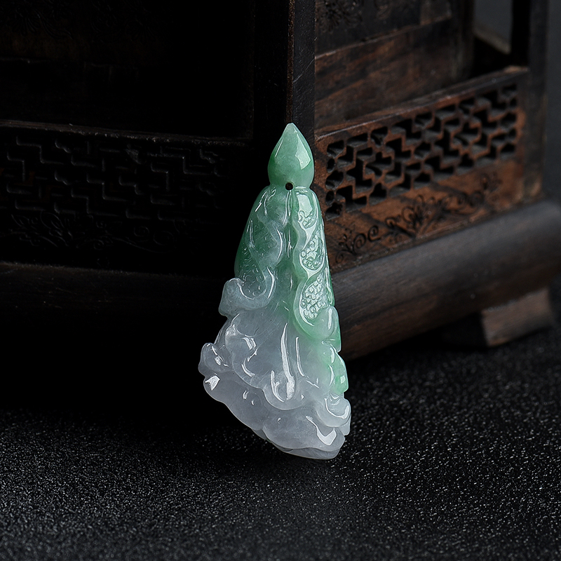 缅甸天然糯种飘翠翡翠百财吊坠-红掌柜