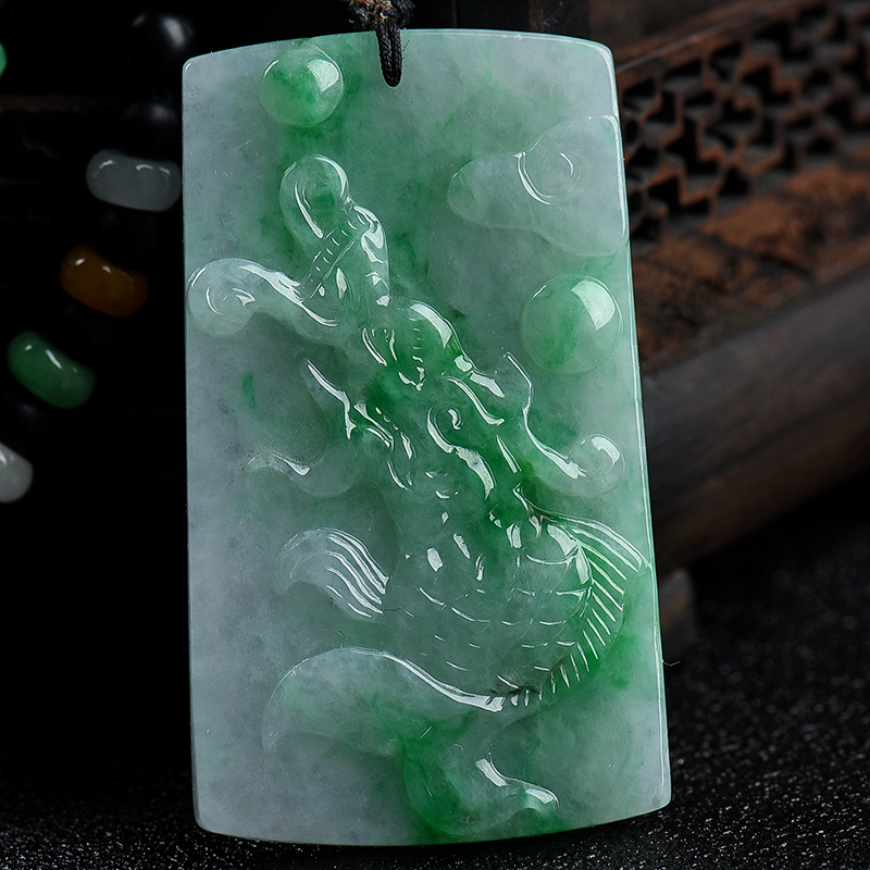 缅甸天然糯种飘翠翡翠吊坠-红掌柜