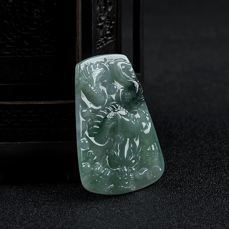 飘花翡翠龙凤牌(一对)-红掌柜