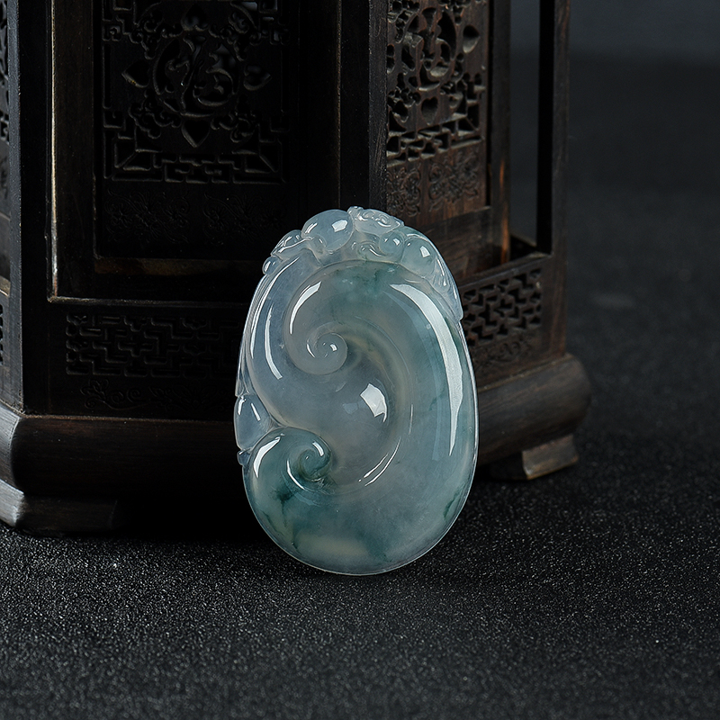 缅甸天然冰糯种飘蓝花翡翠如意挂件 - 红掌柜