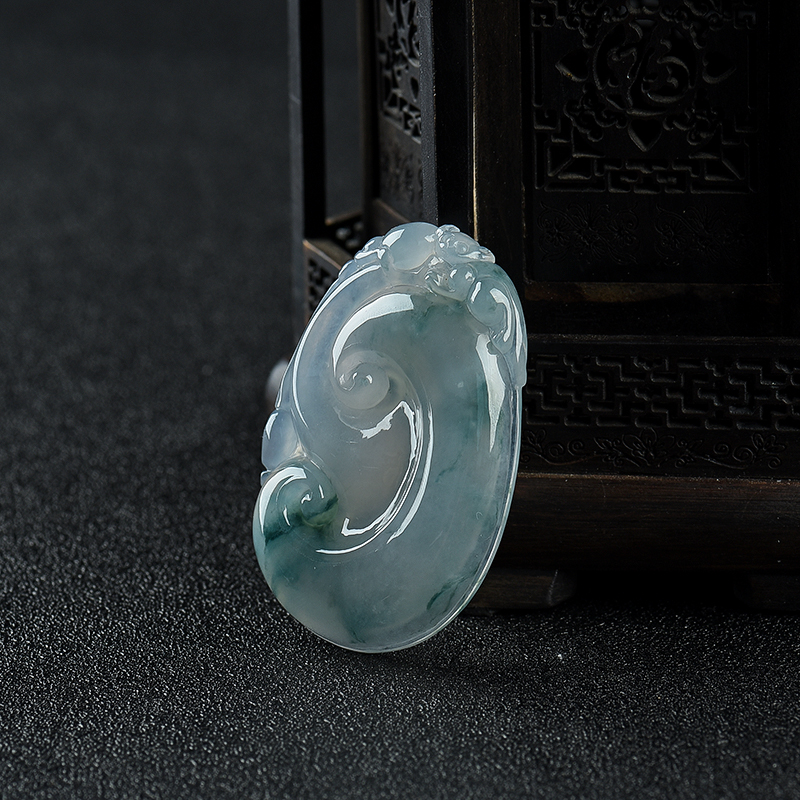冰糯种飘蓝花翡翠如意挂件 - 红掌柜