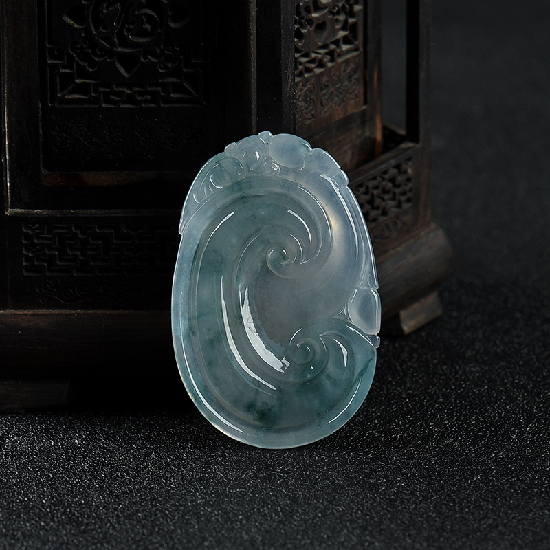 缅甸天然冰糯种翡翠如意挂件 - 红掌柜