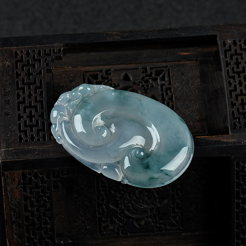 缅甸天然冰糯种飘蓝花翡翠如意吊坠 - 红掌柜