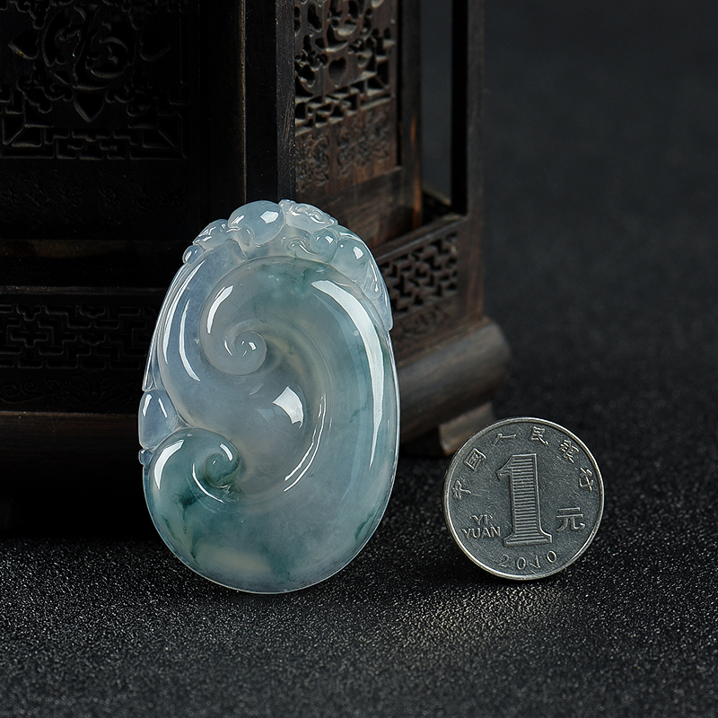 缅甸冰糯种飘蓝花翡翠如意挂件 - 红掌柜