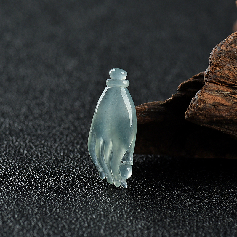 缅甸天然A货糯冰种翡翠佛手吊坠-红掌柜