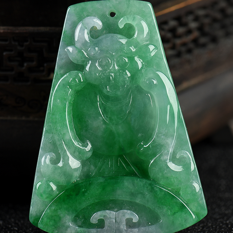 天然A货豆种翠绿翡翠福在眼前吊坠-红掌柜