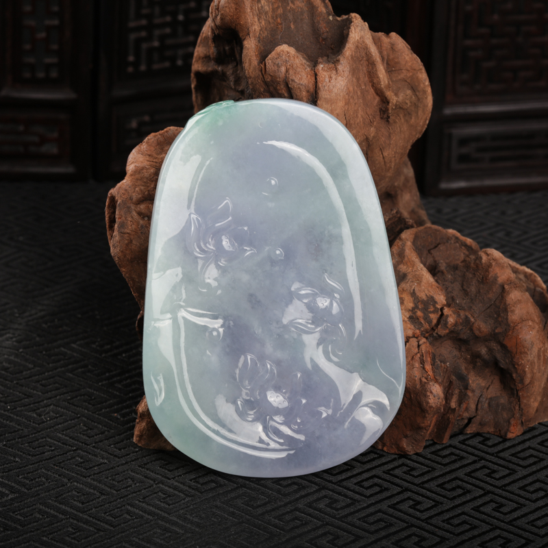 缅甸天然浅紫翡翠伏虎罗汉挂件-红掌柜