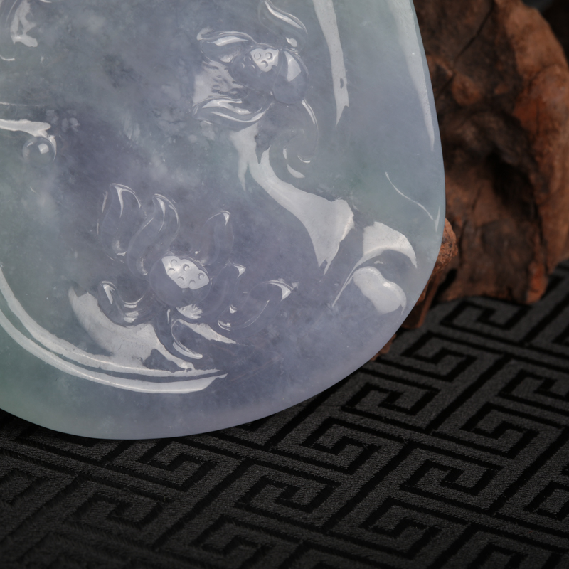 糯冰种浅紫翡翠伏虎罗汉挂件-红掌柜