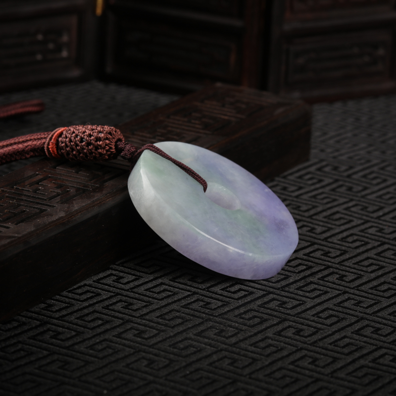 天然糯种浅紫翡翠平安扣吊坠-红掌柜
