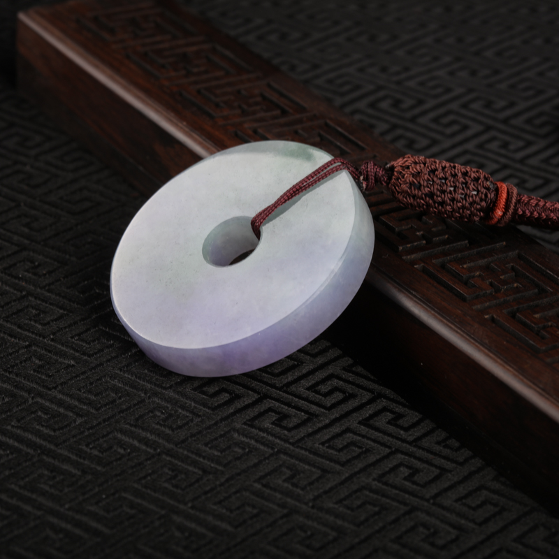 缅甸糯种浅紫翡翠平安扣吊坠-红掌柜