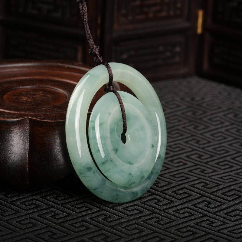 天然糯冰种飘花翡翠子母平安扣吊坠-红掌柜