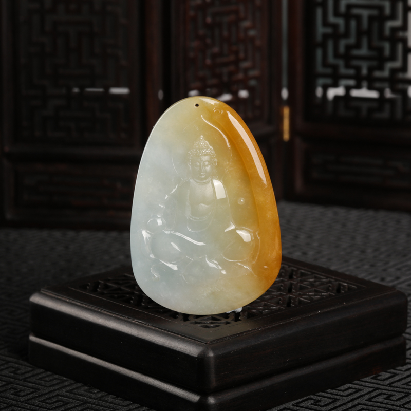 缅甸天然糯冰种俏色翡翠佛吊坠-红掌柜