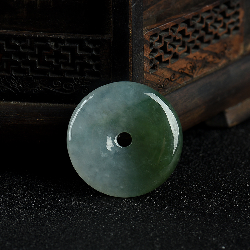 糯冰种飘花翡翠平安扣吊坠-红掌柜