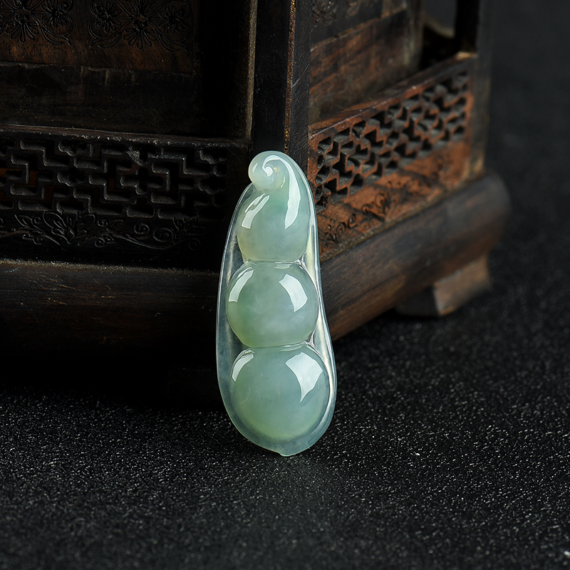 糯种灰绿翡翠连中三元吊坠-红掌柜