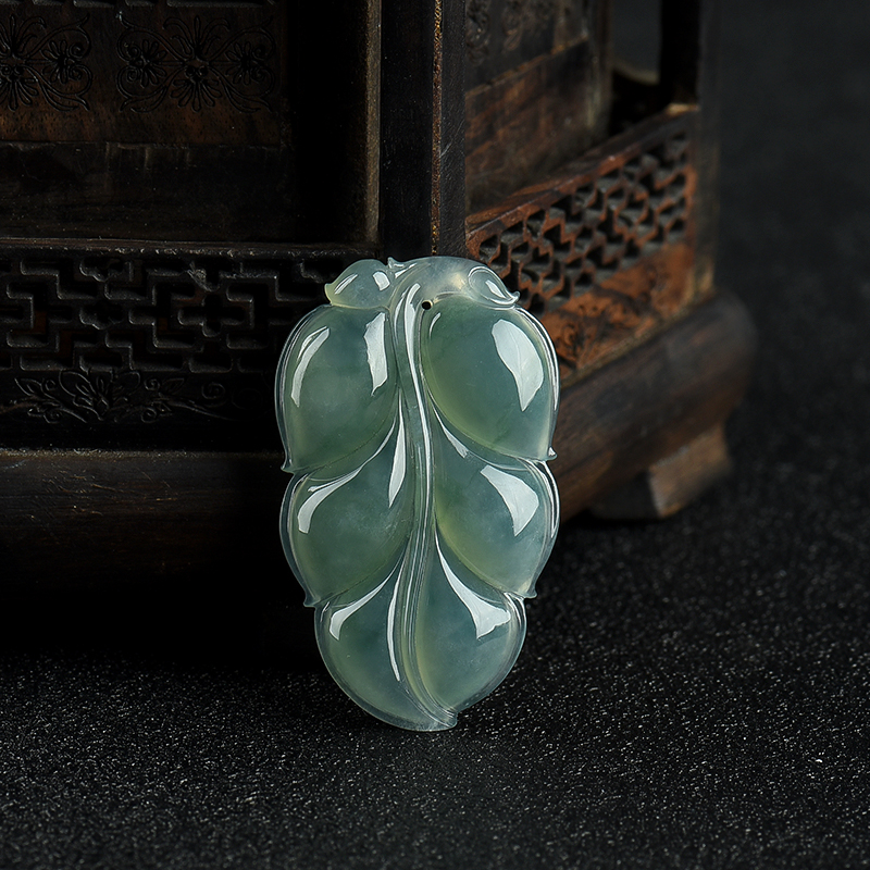 缅甸天然糯种飘花翡翠金枝玉叶吊坠-红掌柜