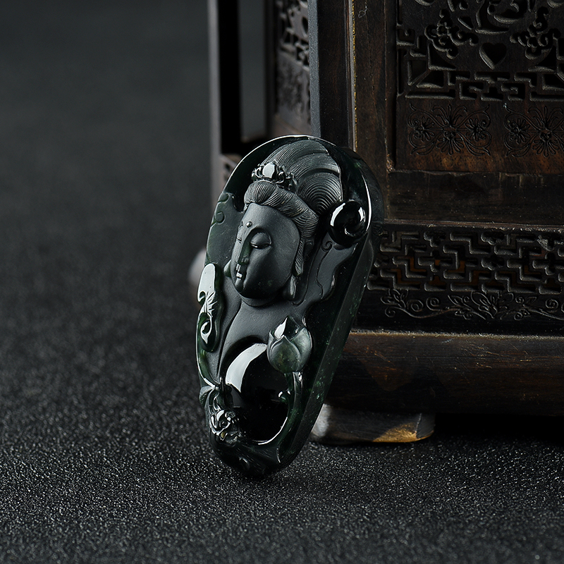 缅甸豆种墨翠观音吊坠-红掌柜