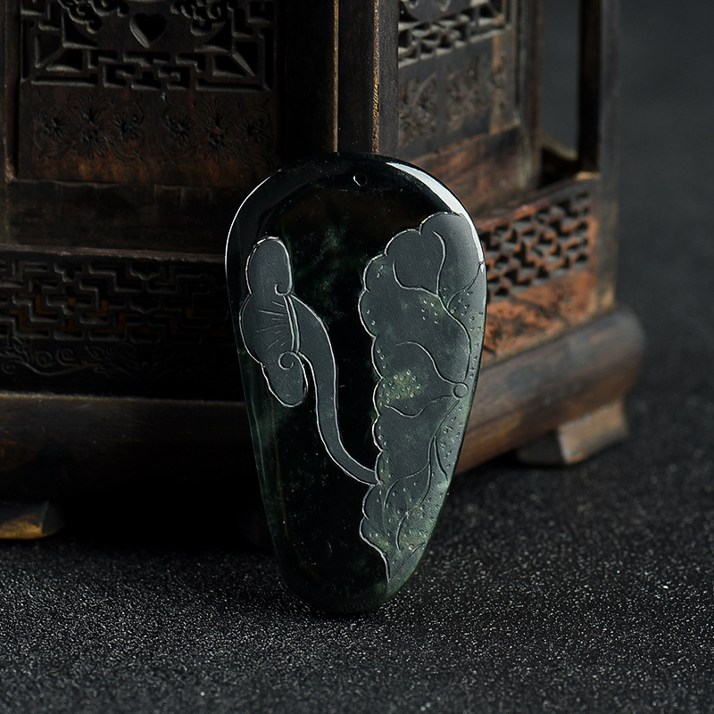 缅甸天然墨翠观音吊坠-红掌柜