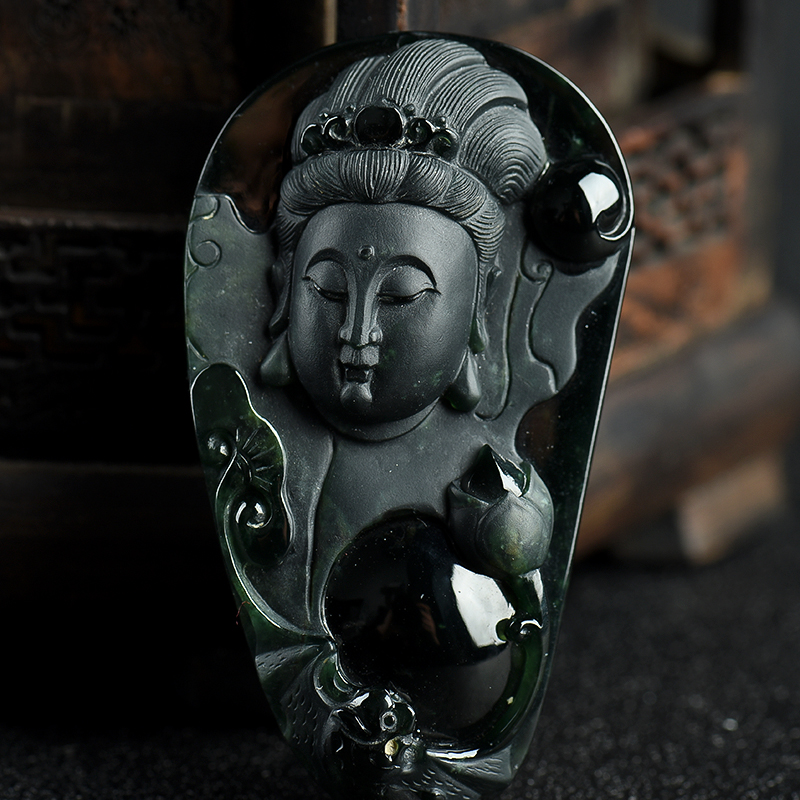 豆种墨翠观音吊坠-红掌柜