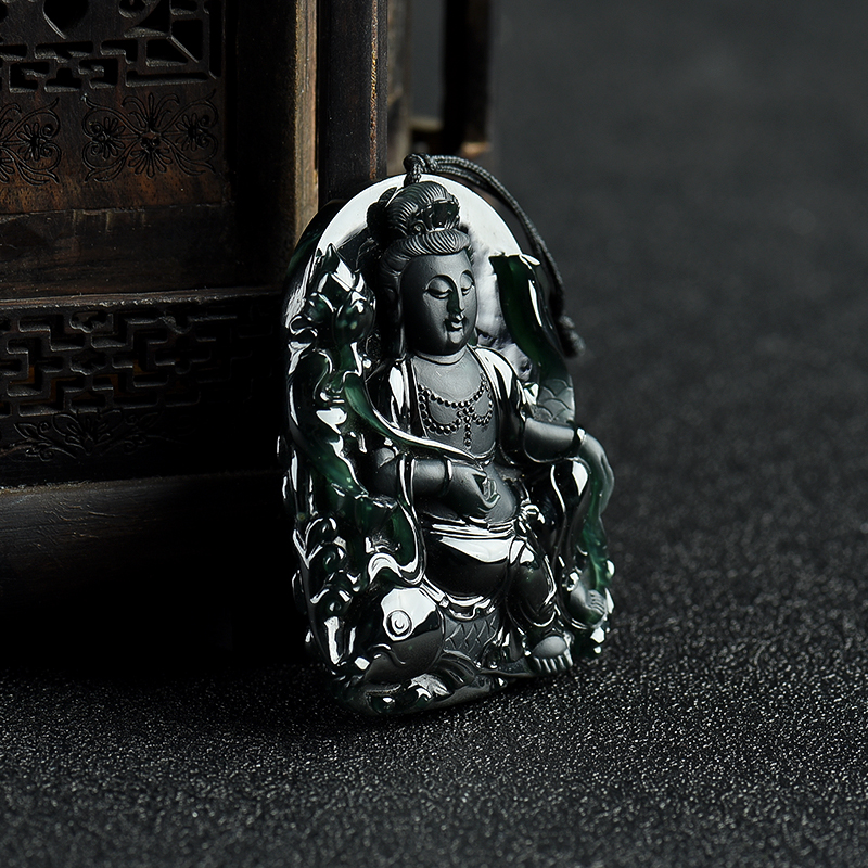 天然糯种墨翠鱼篮观音吊坠-红掌柜