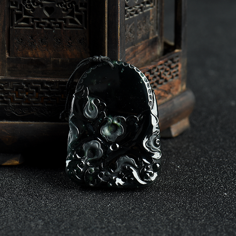 缅甸天然糯种墨翠观音吊坠-红掌柜