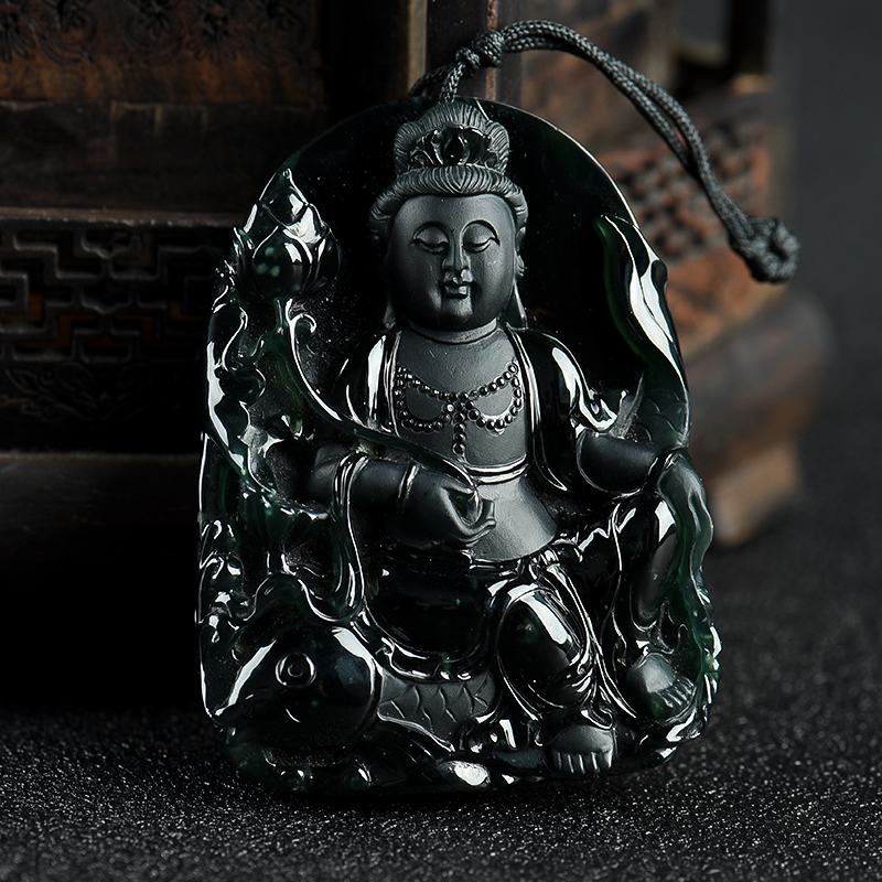 糯种墨翠鱼篮观音吊坠-红掌柜