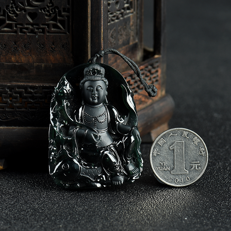 缅甸糯种墨翠吊坠-红掌柜