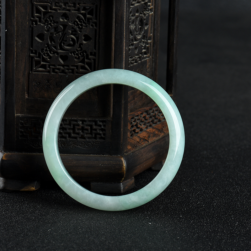 缅甸天然豆种飘翠翡翠手镯-红掌柜