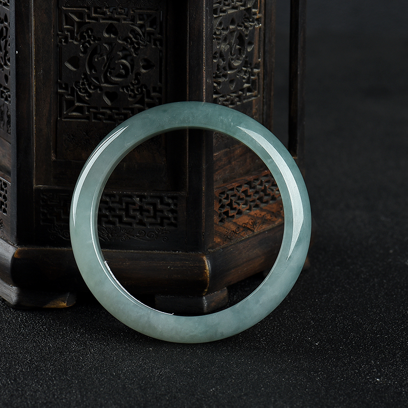 57.5mm豆种灰绿翡翠手镯-红掌柜