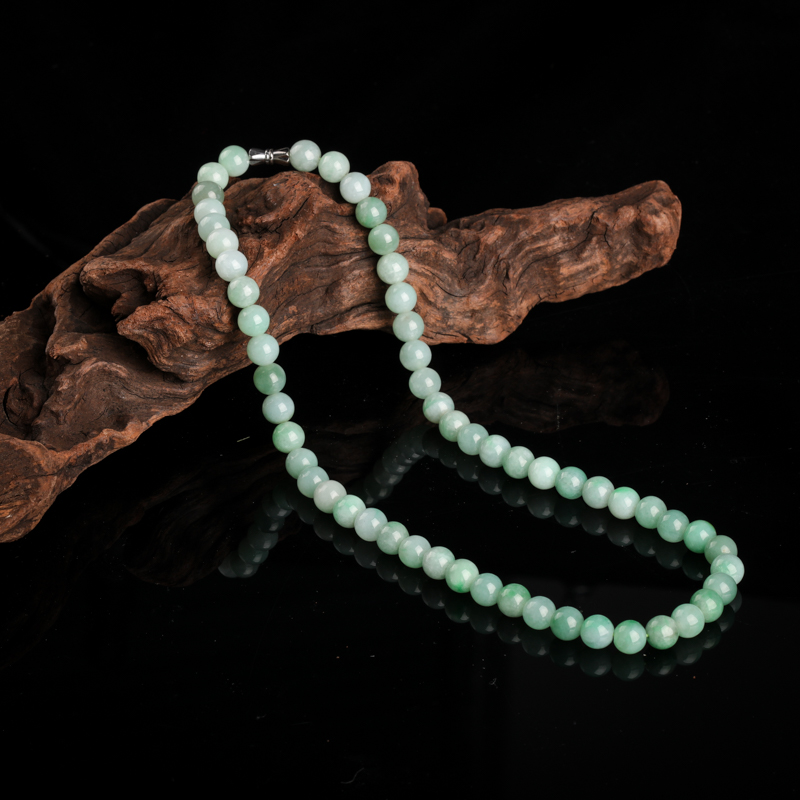 缅甸糯种浅绿翡翠项链-红掌柜
