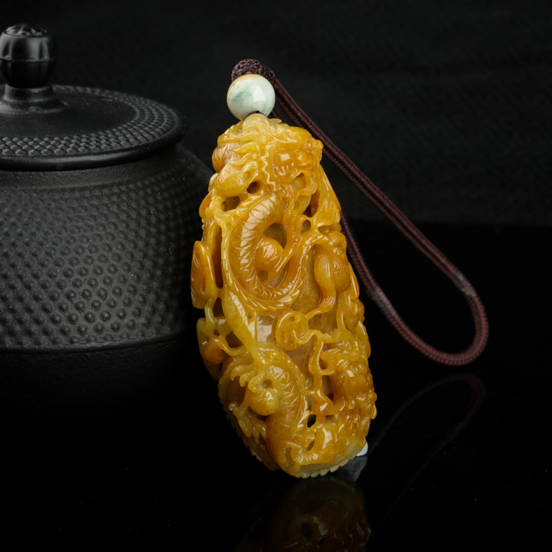 天然糯种黄翡辰龙手把件-红掌柜
