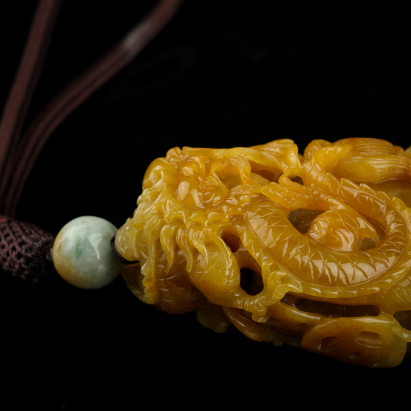 糯种黄翡辰龙手把件-红掌柜