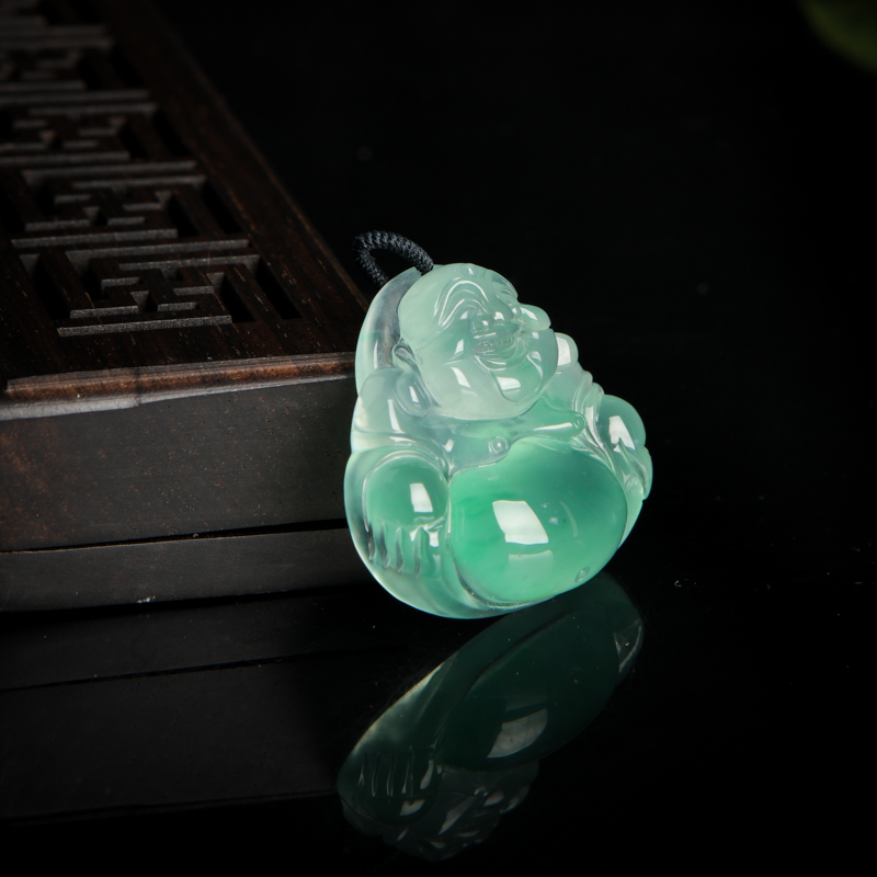 飘翠翡翠弥勒佛吊坠-红掌柜