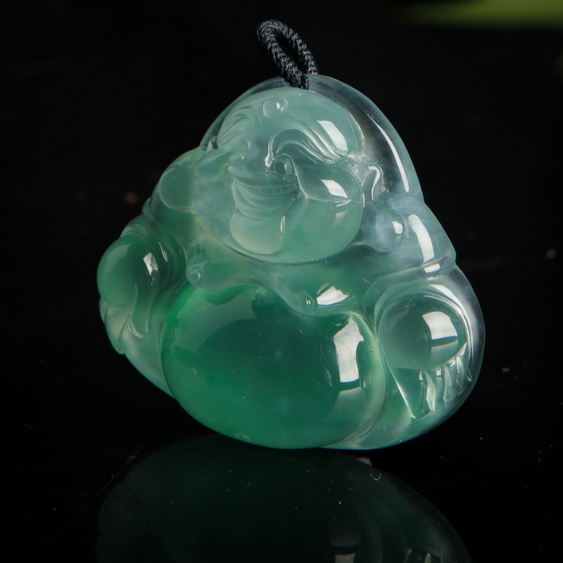 糯冰种翡翠弥勒佛吊坠-红掌柜