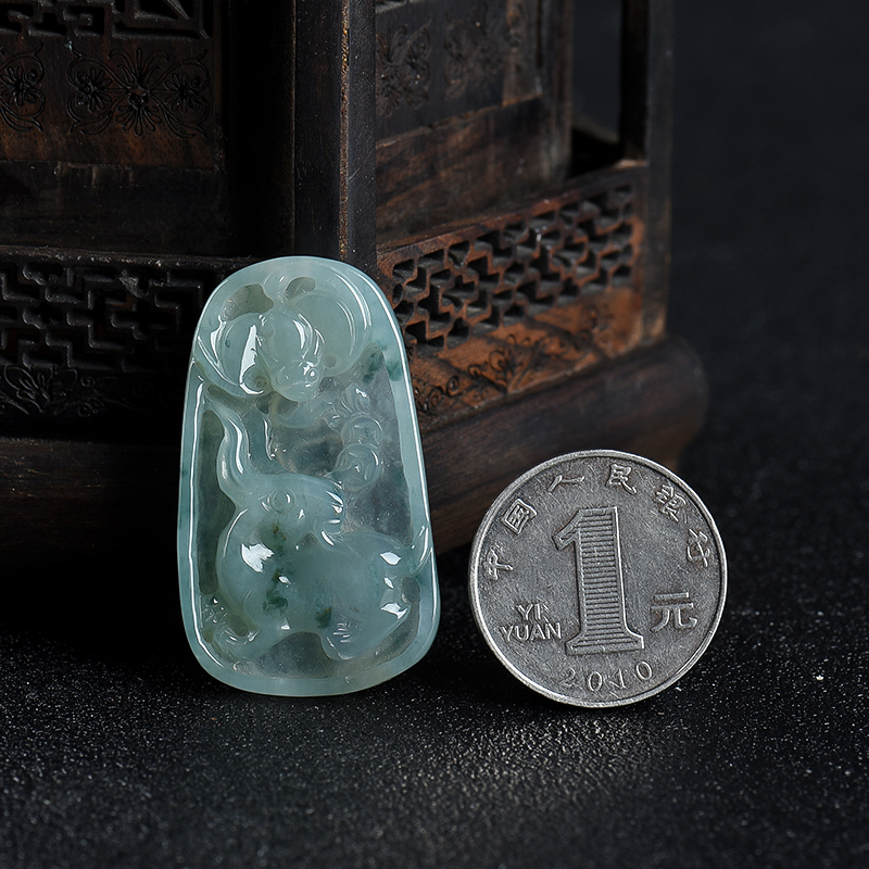 天然缅甸翡翠福寿如意吊坠-红掌柜